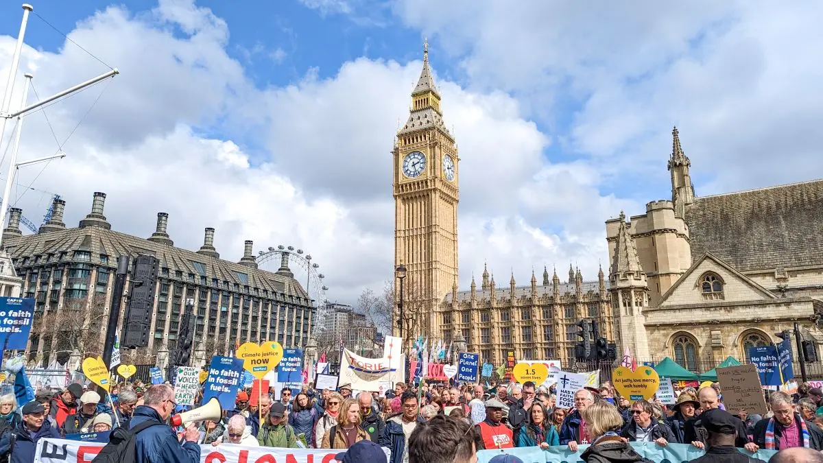 Mass lobby at Westminster. Big Ben in background